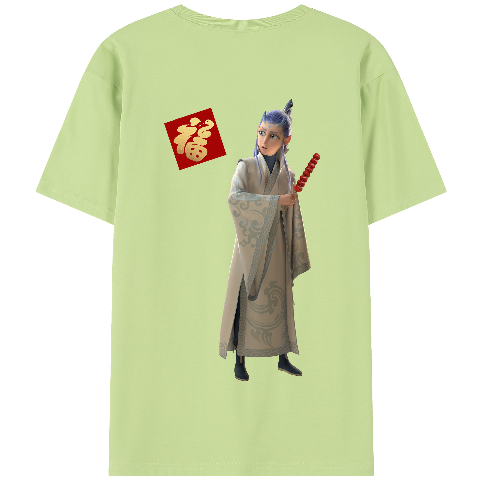（画像用） Ne Zha 2 ナタ 魔童の大暴れ 綿100％半袖Tシャツ（背面プリント）